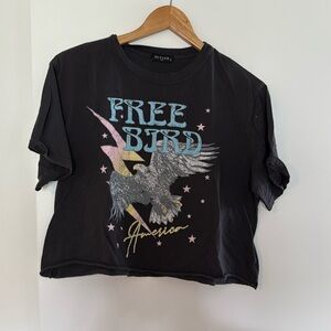 Zutter Free Bird Black Graphic Cropped Tee Size Large